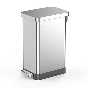 lot 3243 image: QUALIAZERO 50L13Gal Heavy Duty Hands-Free Stainless Steel CommercialKitchen Step Trash Can, Fingerprint-Resistant Soft Close Lid Trashcan, Slim Shape (50L Slim) (QAMZZ10044)