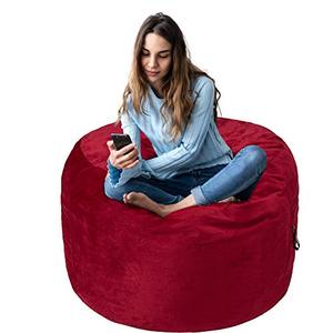 lot 3150 image: Amazon Basics Memory Foam Filled Bean Bag Chair With Microfiber Cover, 3 ft, Red, Solid