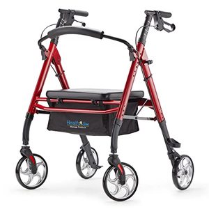 lot 3156 image: Heavy Duty Rollator Walker with Large Seat - Bariatric Rolling Walker for Seniors with Backrest & 8 Large Wheels, Rolling Walker by Health Line Massage Products, Support Up 500 lbs, Red