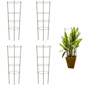 lot 3164 image: Rantu 4 Pack Plant Support Cages Tomato Cages and Supports with Adjustable Rings (36 inch), Green