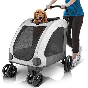 lot 3165 image: Petbobi Dog Stroller for Large Pet Jogger Stroller for 2 Dogs Breathable Animal Stroller with 4 Wheel and Storage Space Pet Can Easily Walk inOut Travel up to 120 lbs Grey