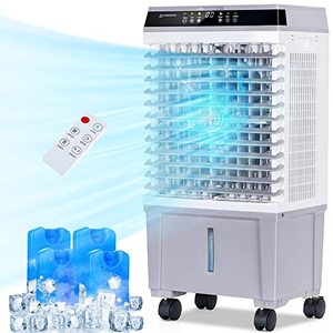 lot 3169 image: Uthfy Evaporative Air Cooler, Swamp Cooler with 5.3 Gallon Reservoir, 4 Ice Box, Remote, 12H Timer, 70°Oscillation Air Cooler Cooling Fan with 3 Speeds for Bedroom Home Office