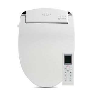 lot 3182 image: ALPHA BIDET JX Elongated Bidet Toilet Seat, White, Endless Warm Water, Rear and Front Wash, LED Light, Quiet Operation, Wireless Remote, Low Profile Sittable Lid, 3 Year Warranty (Elongated)
