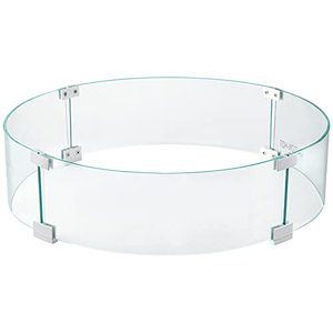 lot 3184 image: VEVOR Wind 23 x 23 x 8 Inch, Round Shield, 14-Inch Thick Fire Table, Clear Tempered Glass Flame, Steady Feet Tree Pit Guard for Propane, Gas, Outdoor