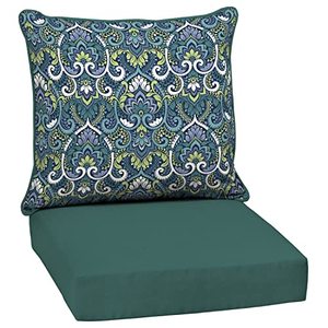 lot 3212 image: Arden Selections Reversible Outdoor Deep Seating Cushion Set 24 x 24, Sapphire Aurora Blue Damask