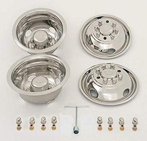 lot 3221 image: Kaper II SS-E35008-ULT Polished Stainless Steel Ford Wheel Simulator Set (16 X 6, 8 Lug 6.5 Bolt Circle Ford E350  E450, 4 Hand Hole)