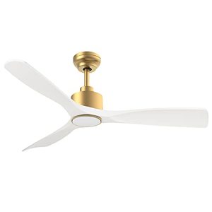lot 3224 image: OFANTOP 52 Inch Indoor Outdoor Ceiling Fans with Lights and Remote Control, ETL Listed Quiet DC Motor Modern Ceiling Fan for Bedroom Living Room Patio, 3 Blades White and Gold Smart Ceiling Fan