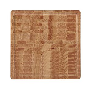 lot 3230 image: Farberware Thick End Grain Rubberwood Cutting Board with Juice Groove and Finger Grips, 16x16 Inch, Rubberwood