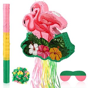 lot 3261 image: Sabary Flamingo Pinata with Blindfold Stick and Confetti Tropical Hawaiian Flamingo Party Decor Hawaii Tropical Pinata for Pool Luau Summer Party Favors Fiestas Decorations 13.98 x 12.99 x 2.59 Inches