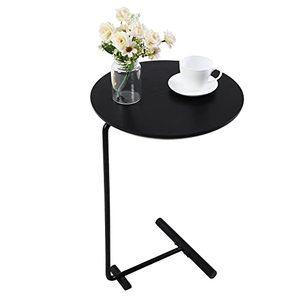 lot 3272 image: PHOENANCEE Side Table for Couch,C Shaped End Table Slide Under Sofa for Living Room Bedroom Small Space,Laptop Snack Coffee Tables Wood,Rustic Round Tabletop with Solid Iron Frame