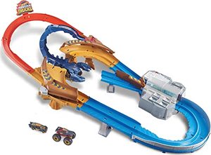 lot 3277 image: Hot Wheels Monster Trucks Scorpion Sting Raceway Track Set with 1 Toy Truck & 1 Hot Wheels Car in 164 Scale, Boosted Race Track