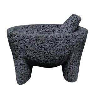 lot 3288 image: Lindo Brand, Mortar and Pestle Set Mixing Bowls Garlic Mincer,Pill Crusher and Spice Grinder 7 in Molcajete 7 in, 7 in, Black