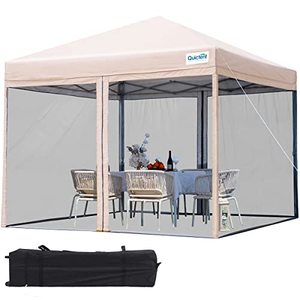 lot 3302 image: Quictent 6.6x6.6 Pop up Canopy Tent with Netting, Outdoor Instant Portable Gazebo Ez up Screen House Room Tent -Fully Sealed, Waterproof & Roller Bag Included (Tan)