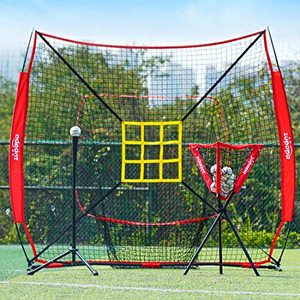 lot 3309 image: Zupapa Baseball Softball Practice Combo - 7X 7 Feet Net Tee Caddy 12 Pack Baseballs Set, Upgraded Vivid Strike Zone, Baseball Backstop Practice Net for Hitting Pitching Batting Catching
