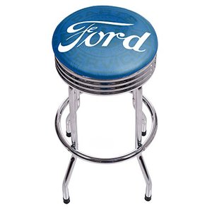 lot 3317 image: Trademark Gameroom Ford Chrome Ribbed bar Stool - Ford Genuine Parts