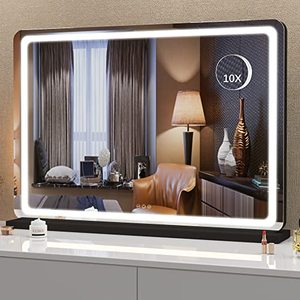 lot 3320 image: Hasipu Vanity Mirror with Lights, 32 x 22 LED Makeup Mirror, Lighted Makeup Mirror with Dimmable 3 Modes, Touch Screen Control Vanity Mirror Round Black