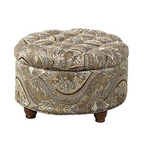 lot 3321 image: Homepop Home Decor N8264-F1044  Large Button Tufted Woven Round Storage Ottoman  Ottoman with Storage for Living Room & Bedroom, Traditional Paisley