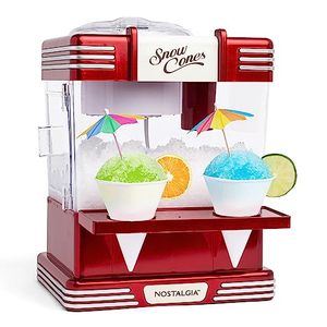 lot 3331 image: Nostalgia Snow Cone Shaved Ice Machine - Retro Table-Top Slushie Machine Makes 20 Icy Treats - Includes 2 Reusable Plastic Cups & Ice Scoop - Retro Red