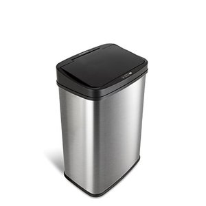 lot 3360 image: NINESTARS DZT-50-28 Automatic Touchless Motion Sensor Rectangular Trash Can, 13 Gal, Black Trim