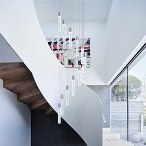 lot 3361 image: Voerqi 118 H 12-Lights Modern Crystal Chandelier Large Long Foyer Chandelier High Ceiling Light Fixture for Staircase,Entryway, Foyer Pendant Lighting Dimmable Switch from 3000K-6000K
