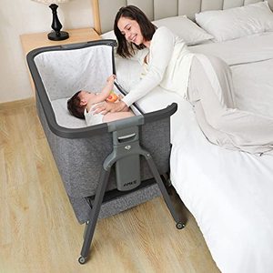 lot 3362 image: AMKE Bedside Sleeper, 35s Quick Assemble Baby Crib with Storage Basket,Portable Bassinets for Safe Co-Sleeping, Adjustable Baby Bed for Infant Newborn