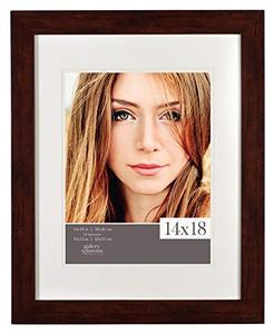 lot 3365 image: Gallery Solutions 14x18 Walnut Picture Frame with Double White Mat Opening for 10x13 Image