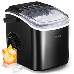 lot 3378 image: Silonn Countertop Ice Maker, 9 Cubes Ready in 6 Mins, 26lbs in 24Hrs, Self-Cleaning Ice Machine with Ice Scoop and Basket, 2 Sizes of Bullet Ice for Home Kitchen Office Bar Party, Black