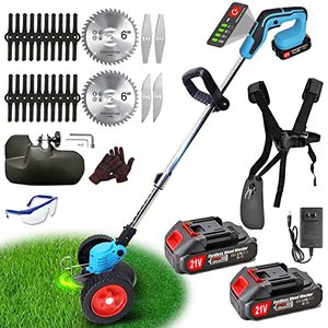 lot 3381 image: Electric Weed Eater Cordless Weed Wacker Battery Powered, 3-in-1 Brush CutterGrass TrimmerEdger Lawn Tool with 2 x 2.0Ah Battery Operated & 4 Types Blades Stringless Weed Trimmer for Garden & Yard
