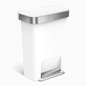 lot 3383 image: simplehuman 45 Liter  12 Gallon Rectangular Kitchen Step Trash Can with Soft-Close Lid, White Plastic