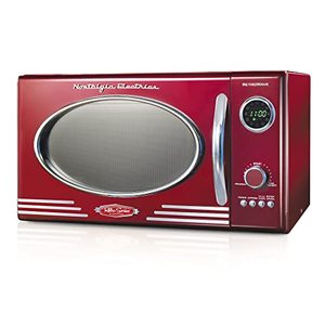 lot 3395 image: Nostalgia Retro Countertop Microwave Oven - Large 800-Watt - 0.9 cu ft - 12 Pre-Programmed Cooking Settings - Digital Clock - Kitchen Appliances - Metallic Red