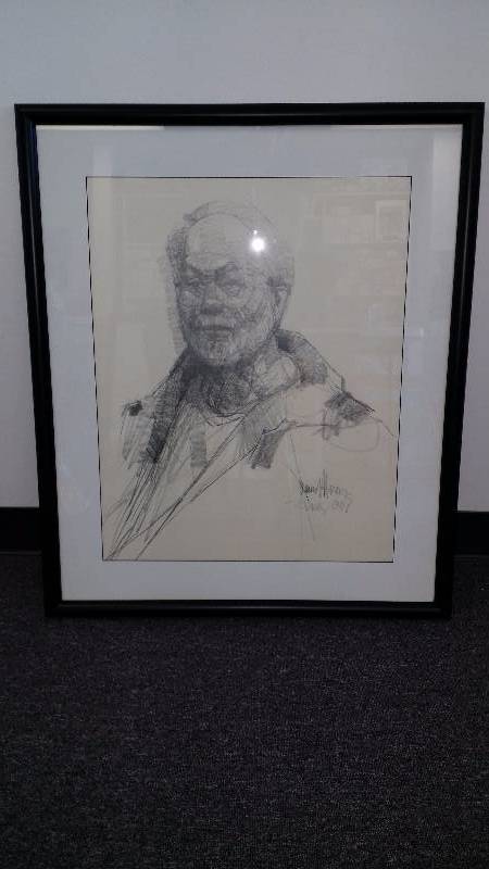 lot 1108 image: Original Stylized Pencil Portrait Geometric Style Nicely Framed