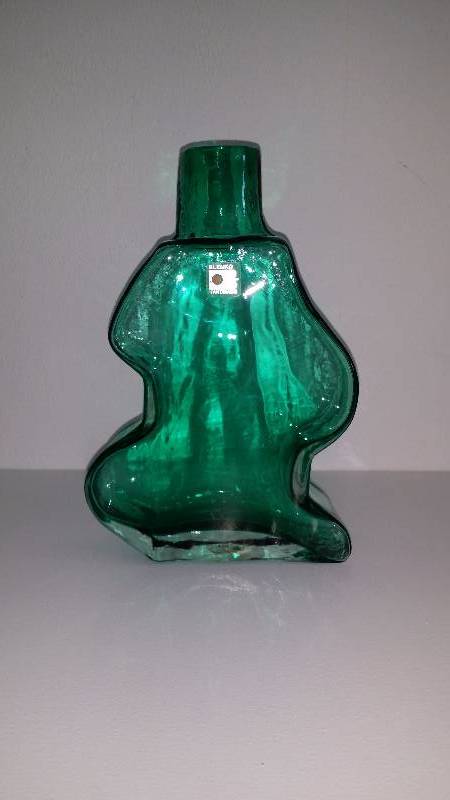lot 1110 image: Mid-Century Modern Blenko Unusual Art Glass Vase Bottle Aqua Colored