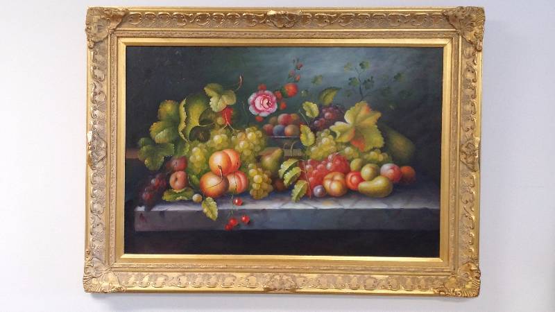 lot 1118 image: Large Original Fine Art Oil Painting, Still Life, Oil on Canvas, Gold Framed