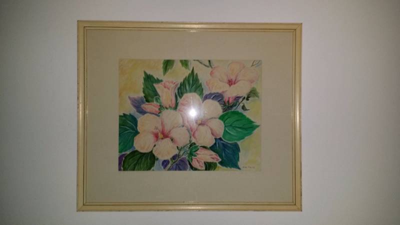 lot 1121 image: Alba Malm - Hibiscus Original Watercolor Painting, Listed Kansas Artist Antique