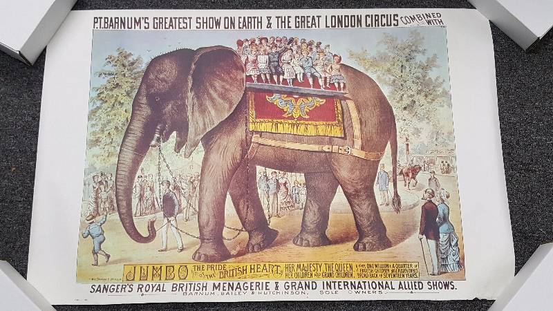 lot 1154 image: P.T. Barnums Great London Circus Jumbo Elephant Original Poster Print 1976