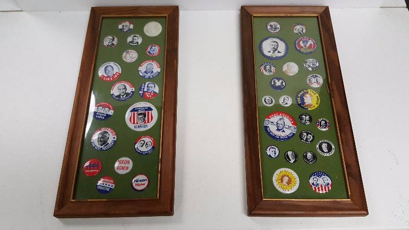 lot 1165 image: Lot of 40 Daisy Replica Presidential Nominee Race Buttons Framed JFK FDR Nixon