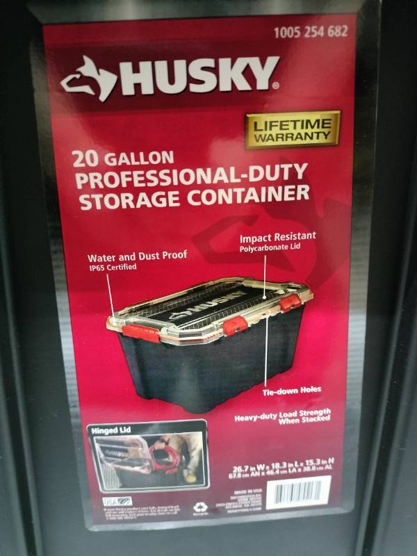 Husky 20-Gal. Professional Duty Waterproof Storage Container with Hinged  Lid in Black Auction