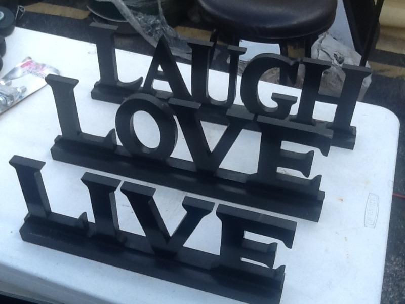lot 7868 image: Three large wooden Decour pieces live love and laugh