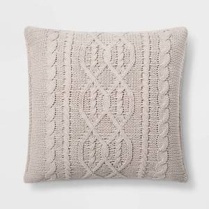 lot 1002 image: 2 Pack Cable Knit Chenille Throw Pillow - Threshold Retail $59.98