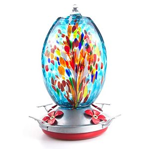 lot 1013 image: Muse Garden Hummingbird Feeders for Outdoors Hanging, Blown Glass Hummingbird Feeder, Hummingbird Gifts for Women, Garden Backyard Decor, Unique Gifts Idea for Mom Older Women, 27OZ, Blue Fireworks Retail $39.99