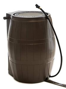 lot 1014 image: FCMP Outdoor RC4000 50-Gallon Heavy-Duty Outdoor Home Rain Catcher Barrel Water Container with Spigots and Mesh Screen, Brown Retail $139.99