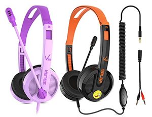 lot 1016 image: QearFun 2 Pack Kids Headphones with Microphone for School, Wired Headphones for Kids with Rotatable & Extendable Mic, Boys & Girls Online Learning Headsets for TabletPCClassroomTravel (PurpleBlack) Retail $17.98