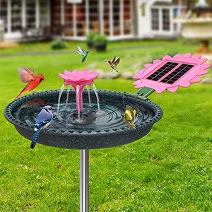 lot 1027 image: Ribgwo Metal Solar Powered Fountain Bird Bath for Hummingbirds, Stable Resistant Rust Proof Metal Bird Baths,Bird Bath Bubbler Fountain, Pink Fountain to Attract Hummingbirds for Garden Lawn Retail $36.99