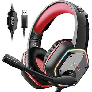 lot 1035 image: EKSA E1000 Gaming Headset, Computer Headphones with Noise Canceling Mic & RGB Light, 7.1 Surround Sound, Compatible with PC, PS4 PS5 Console, Laptop (Red) Retail $39.99