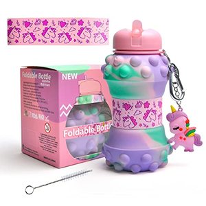 lot 1051 image: Silicone Collapsible Water Bottles, 19oz Water Bottles, Unicorn Toys Style Toddler Water Bottle, Silicone Foldable Water Jug for School, Outdoor Indoor Sports Toys Gift for Kid Travel Accessories Retail $14.99