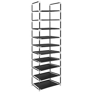lot 1059 image: ERONE Narrow Shoe Rack for Closet 10 Tier Tall Shoe Organizer 20 Pairs Shoe Storage Space Saving Slim Vertical Shoe Shelf Small Shoe Cabinet Durable Metal Shoe Tower for entryway. Retail $25.99