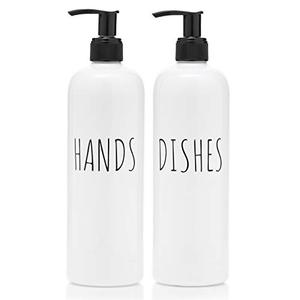lot 1065 image: Soap Dispenser Bottles Farmhouse Decor Hands and Dishes 16 oz Plastic with Pump  Kitchen Sink, Bathroom Rust Free and Shatter Proof  2 Piece Reusable for Hand and Dish Liquid Soap Retail $9.99