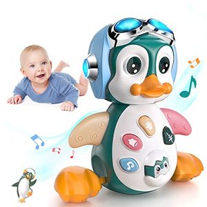 lot 1079 image: MOONTOY Baby Musical Penguin Toys Crawling Walking Moving Tummy Time Light Up Infant Toys 0-3 3-6 Month Baby Toys 6-12 12-18 Months Interactive Learning Toddler Birthday Gift for 1 Year Old Boys Girls Retail $19.99