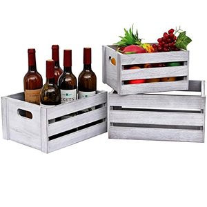lot 1080 image: LKMANY Decorative Wood Crates Nesting Crates Storage Container,Rustic Wooden Crates for Storage, Display, Decor, Boxes-Nature Rustic White Set of 3 Retail $33.99