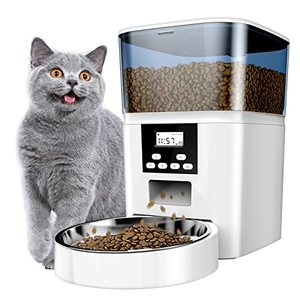 lot 1105 image: TOMXCUTE Automatic Cat Feeder, 4 L Automatic Cat Feeder with Timer and Sound Recording Function, Dry Food Dispenser for Cats and Dogs, 0-20 Portion Control for 1-6 Meals Daily Retail $110.00